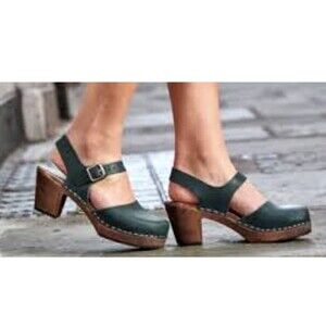 Lotta From Stockholm Green Leather Clogs
